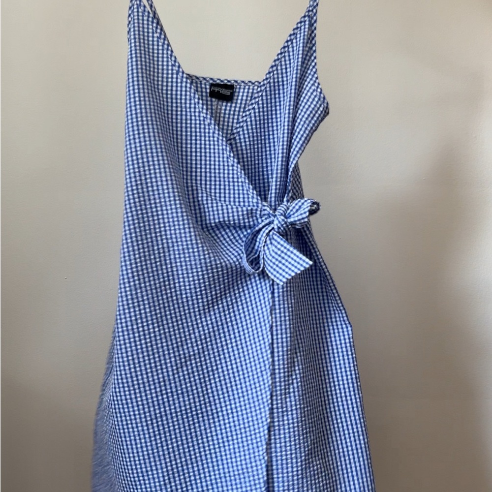 Summer Blue Gingham Wrap Dress